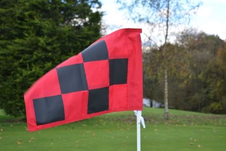 2 ply red black chequered tie on flag