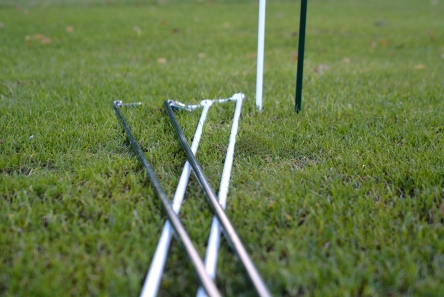 metal rope posts on golf course